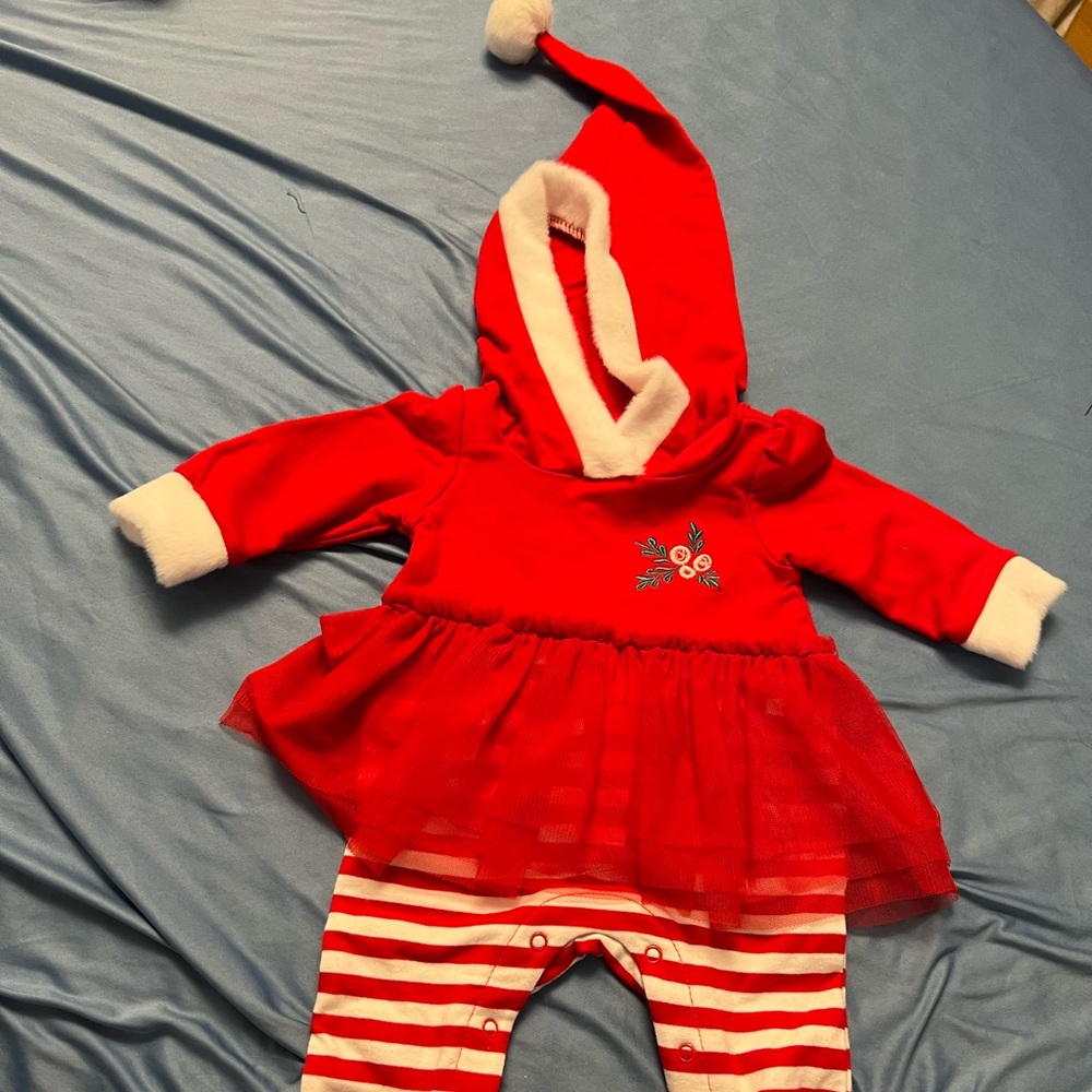 Cat and Jack newborn baby girl Christmas holiday outfit one piece with tutu